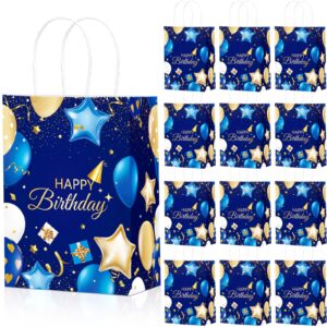 frienda 24 pcs birthday gift bags with handles navy blue and gold party goodie bags happy birthday favor bags for boys girls men women happy birthday party supplies, 5.9 x 3.2 x 8.3 inches