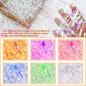 VOKOY 1LB Iridescent Crinkle Cut Paper Shred Filler, Holographic Shredded Paper Sparkly Raffia Grass Paper Stuffing Crinkle Paper Filler Confetti Shredded Tissue for Gift Boxes Bags Baskets Filling