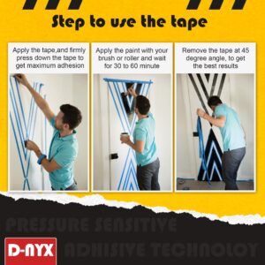 D-NYX Professional Painters Tape (60 Yards/Roll) Produces Sharp Lines | Blue Masking Tapes Residue-Free Multi-Surface Spray Paint Tape for Wall Renovation DIY Painting (1, 1 in x 60 yds)