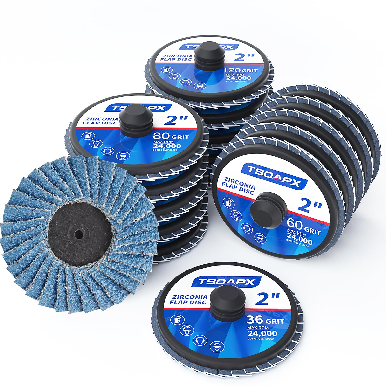 TSOAPX 20 PCS Flap Discs Set, 2" Zirconia Roll Lock Die Grinder Sanding Disc Sandpaper Wheels Grit 36/60/80/120, Flap Wheel for Wood & Metal Sanding