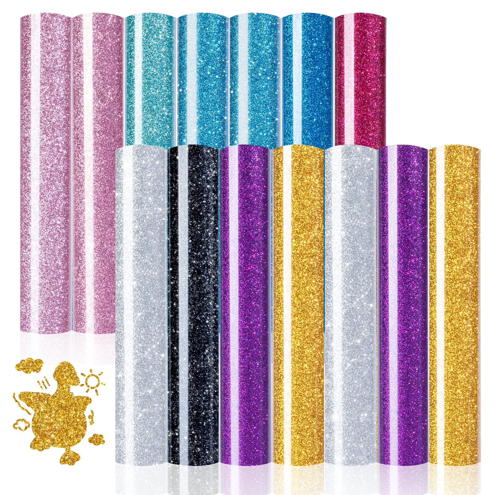 HTVRONT Glitter Heat Transfer Vinyl Bundle - 15 Pack 12" x 10" HTV Sheets Glitter HTV Vinyl for T-shirts, Glitter Iron on Vinyl for Cricut - Easy to Cut & Weed