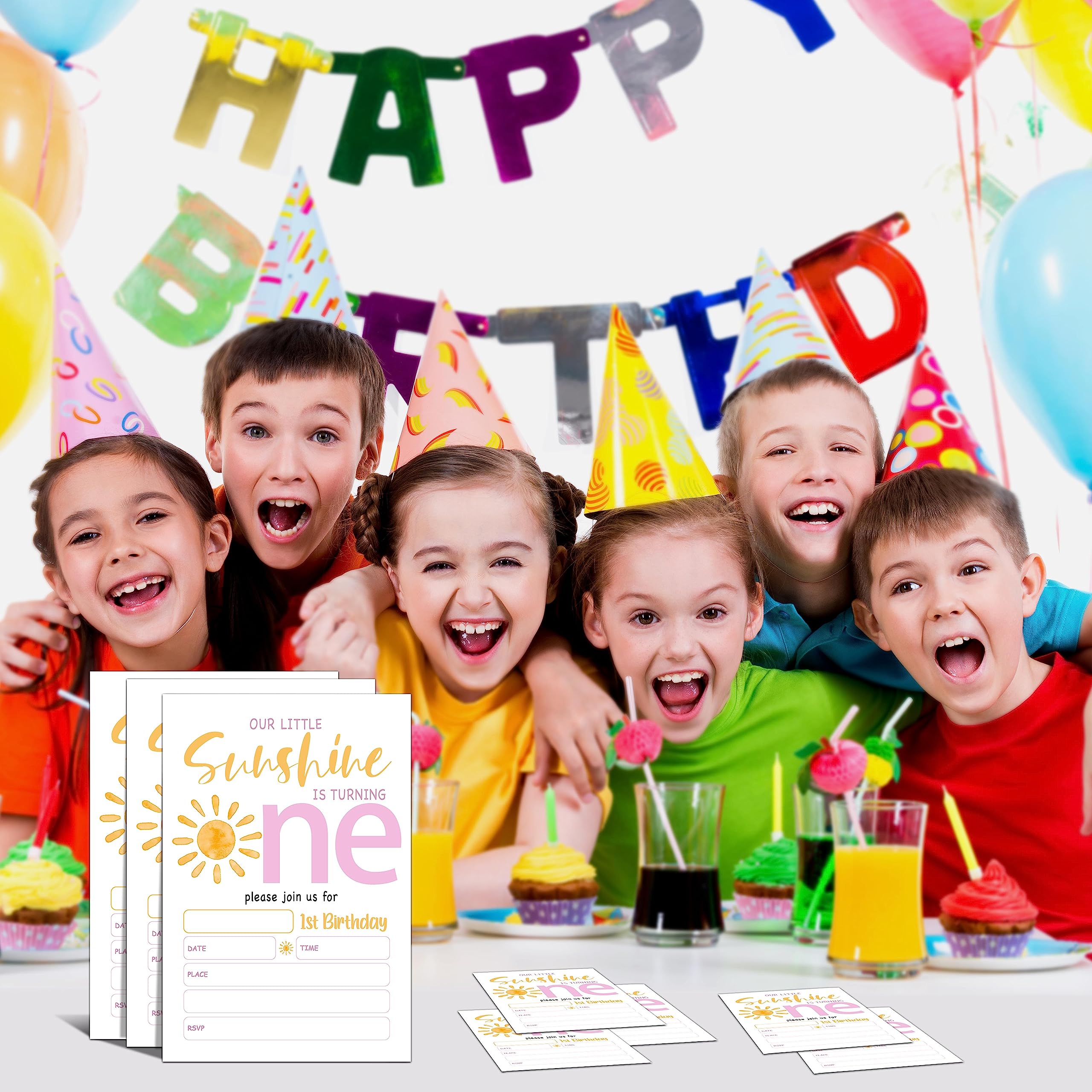 Sunshine 1st Birthday Party Invitations, 20 Invite Cards with Envelopes, 4" x 6" You're My Sunshine Birthday Invites - C10