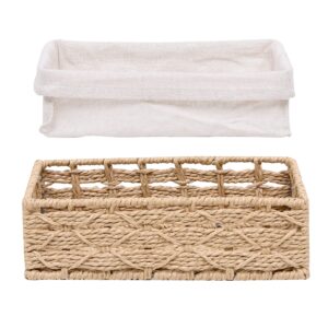 Sopsele Small Wicker Baskets for Organizing,Paper Rope Storage Basket，Desk Basket With Liner,Hand Towel Baskets, Baskets for Drawer Organizing, Toilet Tank Basket, Set of 2 Beige