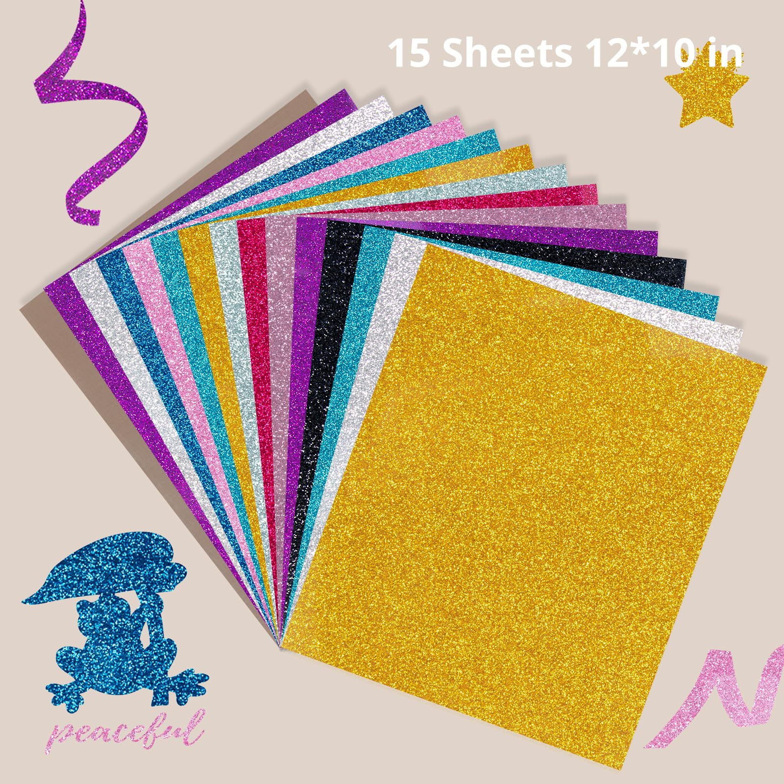 HTVRONT Glitter Heat Transfer Vinyl Bundle - 15 Pack 12" x 10" HTV Sheets Glitter HTV Vinyl for T-shirts, Glitter Iron on Vinyl for Cricut - Easy to Cut & Weed