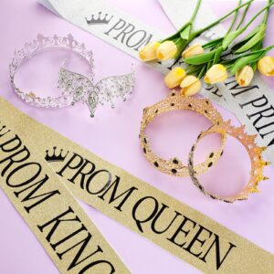 Hinly 8 Pcs Homecoming Prom Tiara Sash Set Prom King and Queen Crown Tiara Princess's and Prince's Royal Crowns Shiny Satin Sash for Homecoming Party Cosplay Favors(Exquisite)