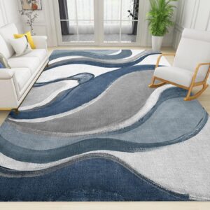 blue abstract area rug, modern geometry area carpet, anti-skid rectangle accent rugs for living dinning room bedroom kitchen minimalist home floor rugs 3x4ft