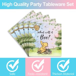 Piooluialy Winnie Bear Gender Reveal Party Supplies - Classic Winnie Pooh Party Supplies Include Plates, Cups, Napkins, Cutlery, Boy or Girl Winnie Baby Shower Decorations | Serves 24