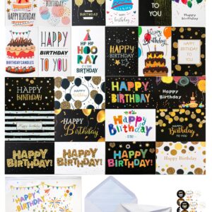 Aokisen 24 Unique Birthday Cards Bulk with Envelopes & Stickers, 4×6 inches Blank Happy Birthday Card Set, Pack of Birthday Cards for Kids, Men, Women (Style A)