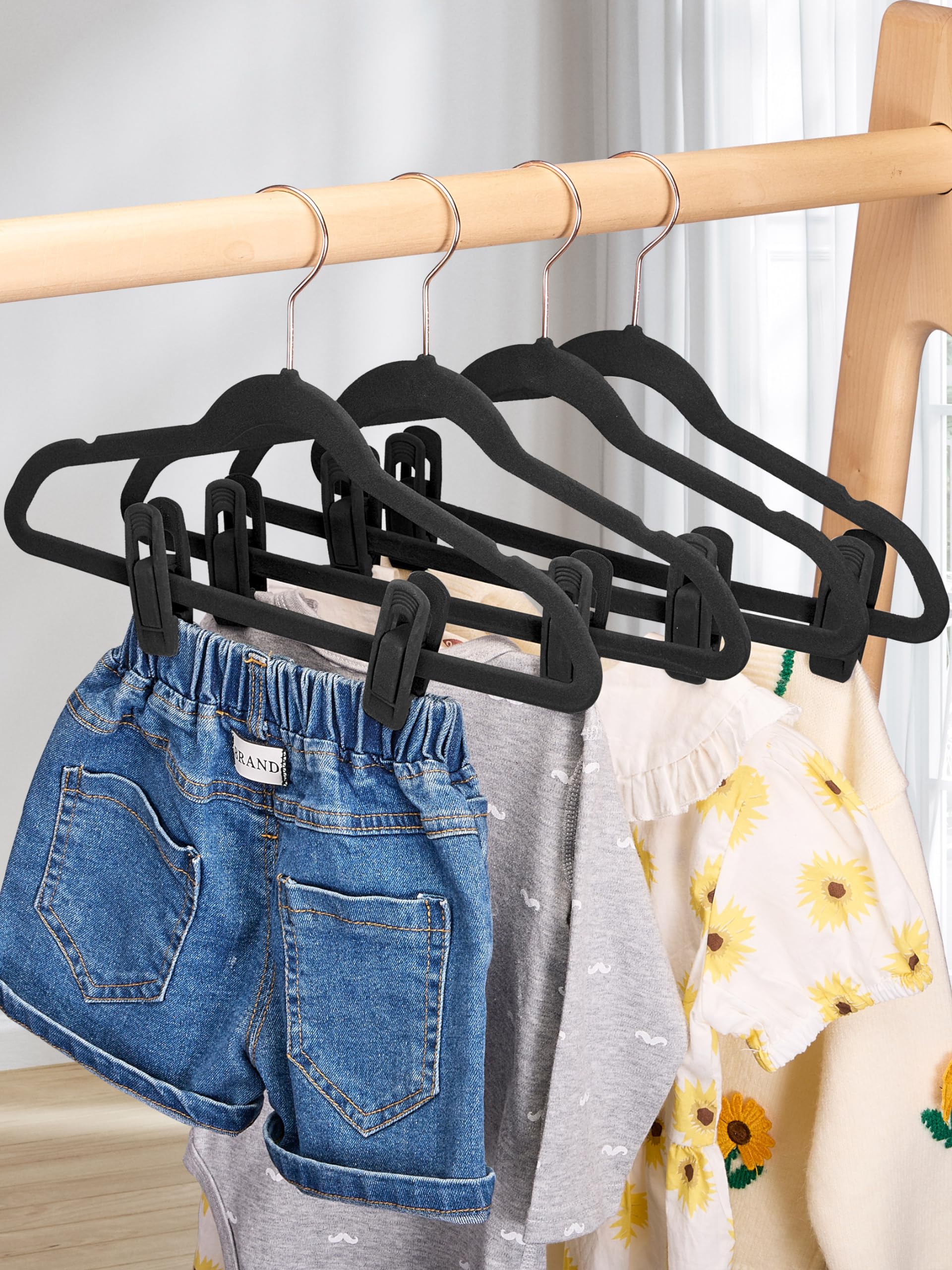 COZYMOOD Velvet Hanger Clips for Pants 24 Pack, Durable Clothes Hanger Clips for Velvet Hangers, Multi-Purpose Velvet Clips for Hangers, Black Velvet Hanger Clips for Baby Clothes