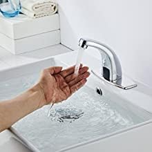 Touchless Bathroom Faucet with Motion Sensor, Deck Plate Control Box and Temperature Mixer, Automatic Bath Vanity Faucet, Touchless Faucet for Bathroom Restroom Lavatory