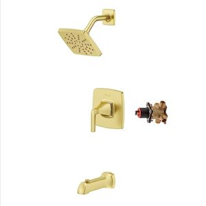 pfister bruxie tub & shower trim kit, valve and cartridge included, 1-handle, brushed gold finish, 8p8ws2biesbg