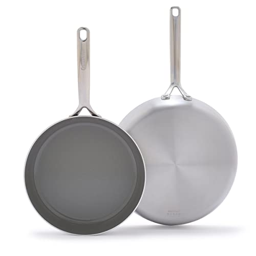 GreenPan GP5 Stainless Steel 5-Ply Healthy Ceramic Nonstick 10" and 12" 2 Piece Frying Pan Skillet Set, Scratch Resistant, Induction, Dishwasher & Oven Safe, PFAS-Free