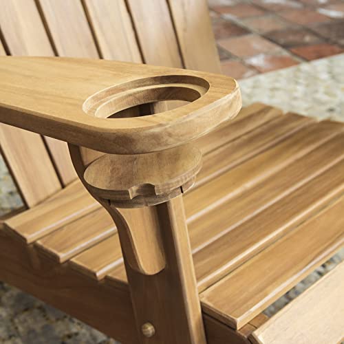 Cambridge Casual Lakeside Oversized Patio Adirondack Chair with Cup Holder, Natural Teak, Set of 2