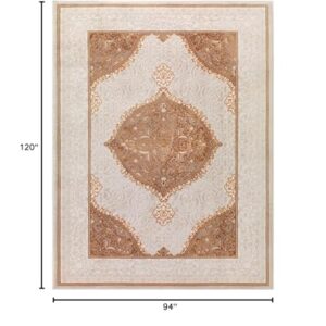 Antep Rugs Babil Gold 8x10 Oriental Bordered High Low Textured Traditional Indoor Area Rug, Beige Gold, 7'10" x 10'