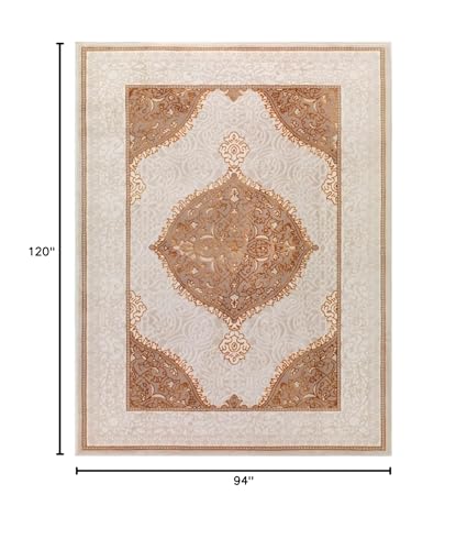 Antep Rugs Babil Gold 8x10 Oriental Bordered High Low Textured Traditional Indoor Area Rug, Beige Gold, 7'10" x 10'