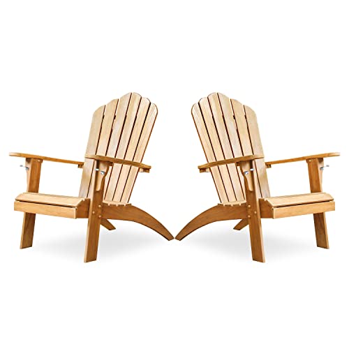 Cambridge Casual Lakeside Oversized Patio Adirondack Chair with Cup Holder, Natural Teak, Set of 2