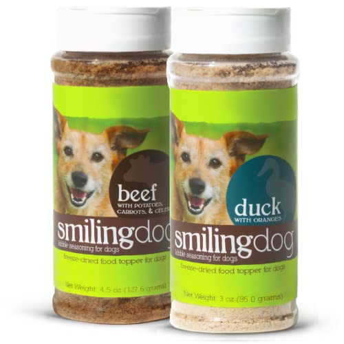 Herbsmith Kibble Seasoning – DIY Raw Coated Kibble Mixer - Dog Food Topper for Picky Eaters [Bundle of Beef & Duck]