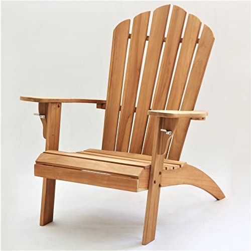 Cambridge Casual Lakeside Oversized Patio Adirondack Chair with Cup Holder, Natural Teak, Set of 2