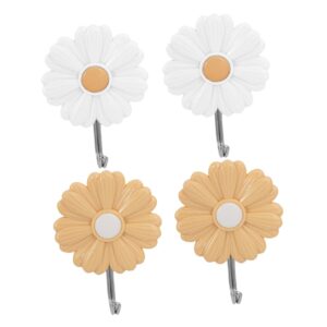 okumeyr 4pcs strongly adhesive decorative daisy wall hooks punch clothes hat and towel hanger cute adhesive hooks for home decor and organization