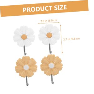 OKUMEYR 4Pcs Strongly Adhesive Decorative Daisy Wall Hooks Punch Clothes Hat and Towel Hanger Cute Adhesive Hooks for Home Decor and Organization