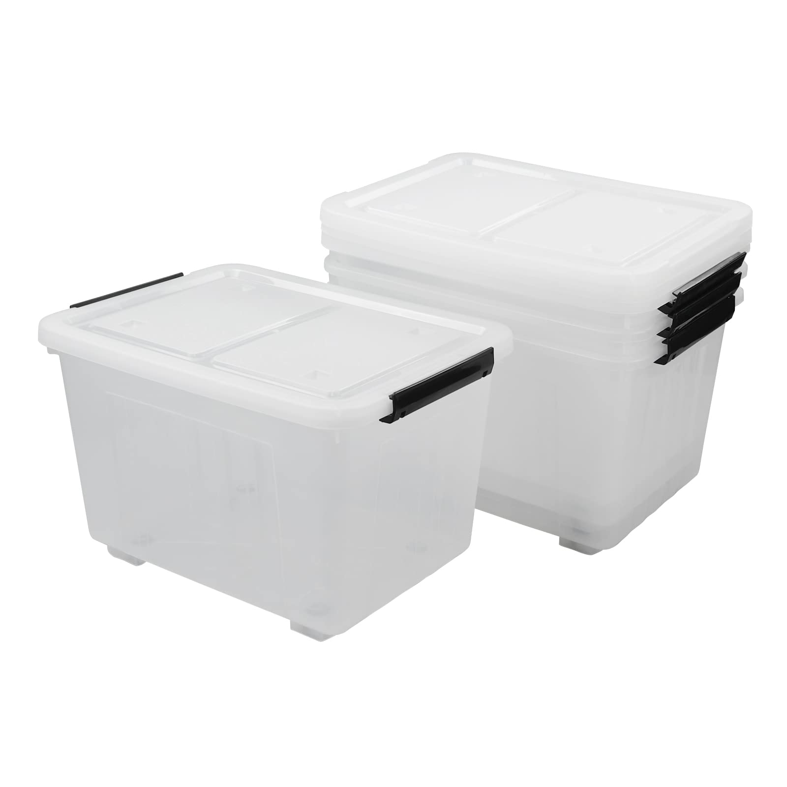 Dehouse 70 L Large Clear Storage Boxes, 4-Pack Plastic Storage Box with Lids and Wheels