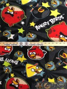 fleece printed fabric angry birds stars black / 58" wide/sold by the yard