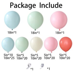 140PCS Dusty Green Pink Balloon Garland Arch Kit Retro Pink Mist Green Blue Haze Ivory Cream White Pastel Pink Balloons for Boho Baby Bridal Shower Wedding Birthday Party Decorations