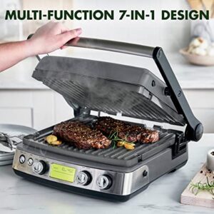 GreenPan Elite 7-in-1 Multi-Function Contact Grill & Griddle, Healthy Ceramic Nonstick Aluminum, Grill & Waffle Plates, Adjustable Shade & Shear, Closed Press/Open Flat Surface, PFAS-Free, Graphite