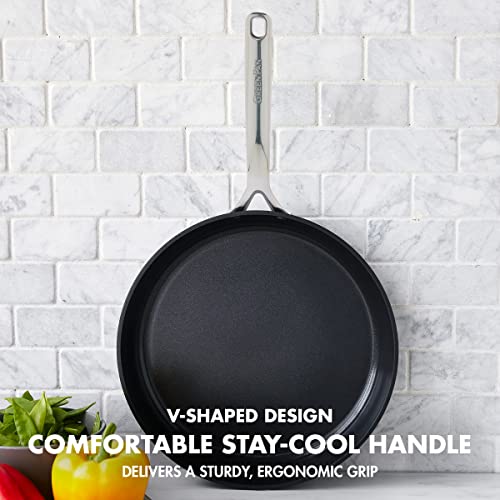 GreenPan GP5 Hard Anodized Healthy Ceramic Nonstick 12" Frying Pan Skillet, Heavy Gauge Scratch Resistant, Stay Flat Surface, Induction, Mirror Finish Handle, Oven Safe, PFAS-Free, Black