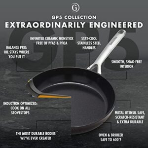 GreenPan GP5 Hard Anodized Healthy Ceramic Nonstick 12" Frying Pan Skillet, Heavy Gauge Scratch Resistant, Stay Flat Surface, Induction, Mirror Finish Handle, Oven Safe, PFAS-Free, Black