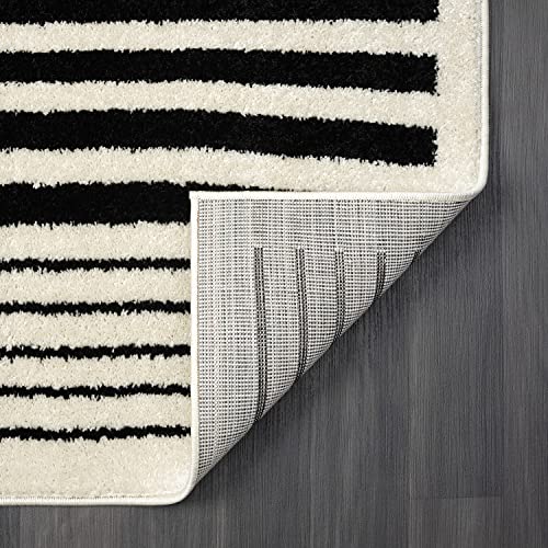 Abani Geometric Beige/Black Area Rug -6'x9' - Modern 3D Lines Design - Deco Collection - Easy to Clean - Durable for High Traffic Areas - Bedroom, Office & Kitchen - Medium Pile