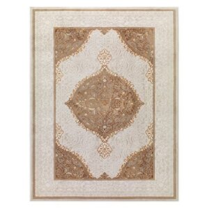 Antep Rugs Babil Gold 8x10 Oriental Bordered High Low Textured Traditional Indoor Area Rug, Beige Gold, 7'10" x 10'