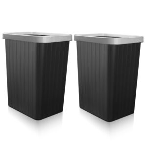 eooch 2 gallon slim trash can with pressing ring, plastic wastebasket garbage container bin for bathroom, kitchen, bedroom, office,2 pack(black+black)