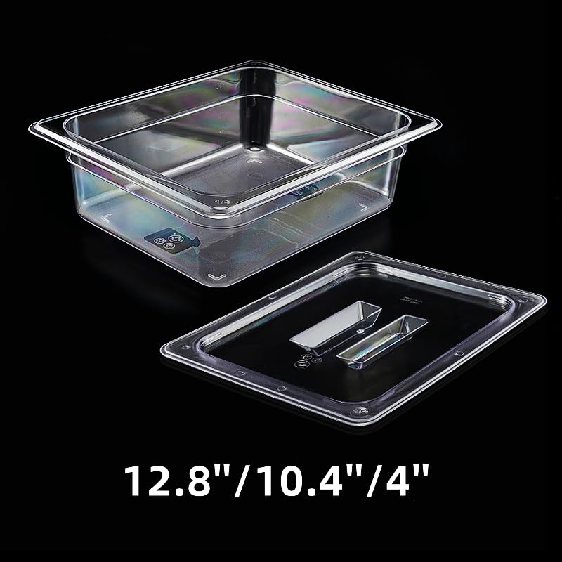 3 Pack Plastic Food Pans with Lids, 1/2 Size 4'' Deep,Polycarbonate, Clear，Food Pan Polycarbonate Square Food Storage Containers with Lids for Kitchen Restaurant Food Prep (3-1/2) (3-1/2)