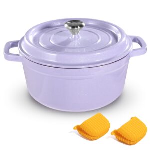 roydx dutch oven pot with lid, enameled cast iron coated dutch oven,casserole dish, braiser pan with dual handles for bread baking, cooking, oven safe,all stovetop (6 quart, purple)