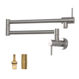 lordear pot filler faucet brushed nickel finish wall mount stove kitchen faucet stainless steel pot filler folding faucet over stove, kitchen pot faucet with double joint swing arms