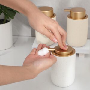 rejomiik Foaming Soap Dispenser Thick Ceramic Foam Hand Soap Dispenser for Bathroom or Kitchen Sink, Liquid Pump Bottles for Hand soap, Body Wash, Beige