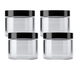 mountain west company (4 pack) clear jar with smooth black lid, round, storage, 16 fl oz capacity