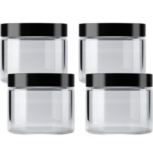 Mountain West Company (4 Pack) Clear Jar with Smooth Black Lid, Round, Storage, 16 fl oz Capacity