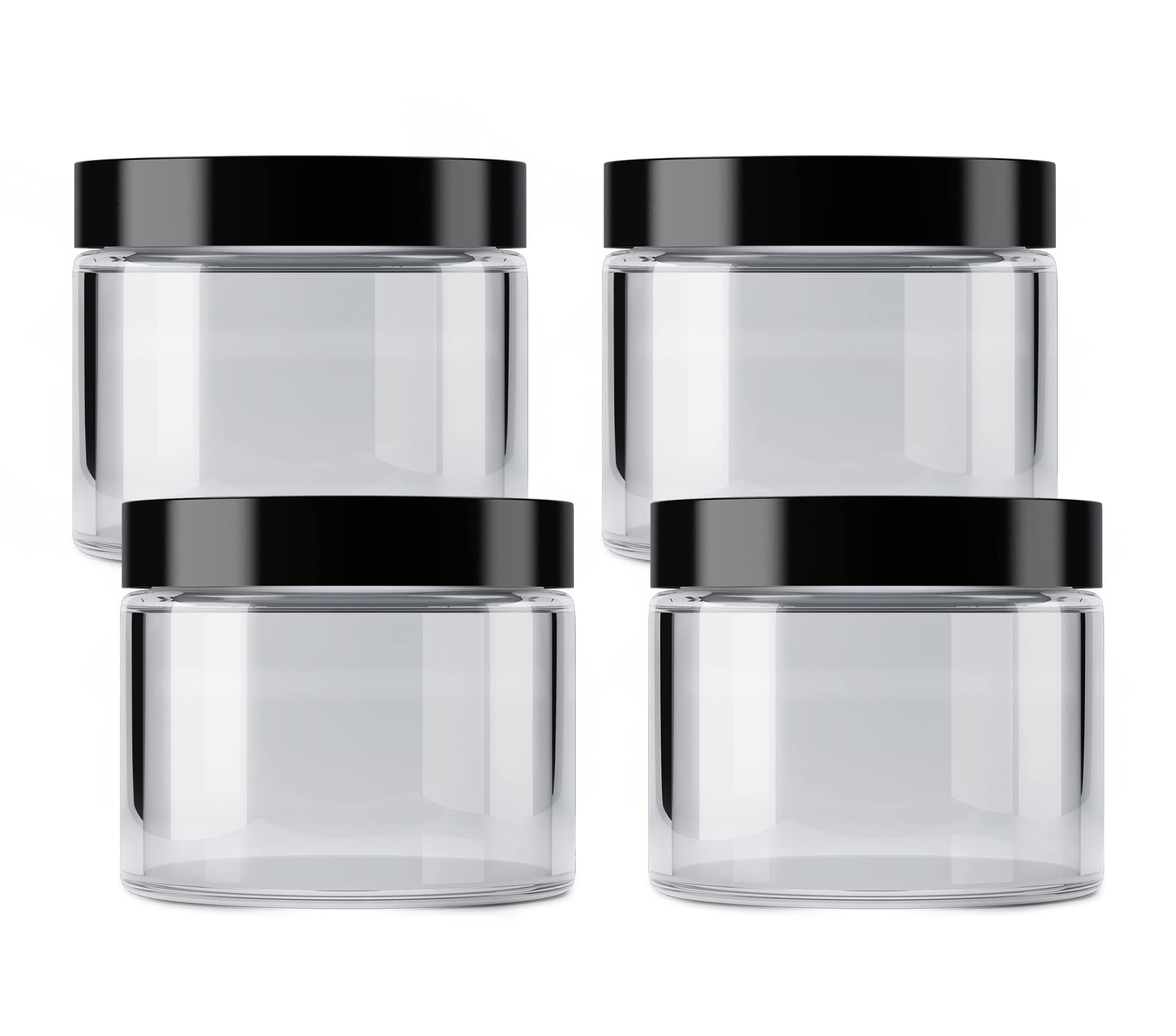 Mountain West Company (4 Pack) Clear Jar with Smooth Black Lid, Round, Storage, 16 fl oz Capacity