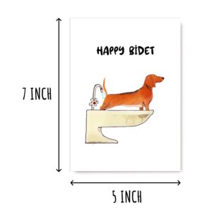 NTVShop Happy Bidet Card - Funny Birthday Card - Toilet Pun - Sausage Dog - Funny Dog - Dog Birthday Card - Funny Dachshund Card