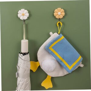 OKUMEYR 4Pcs Strongly Adhesive Decorative Daisy Wall Hooks Punch Clothes Hat and Towel Hanger Cute Adhesive Hooks for Home Decor and Organization