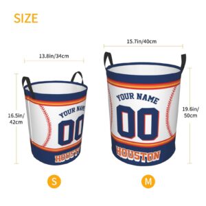 Custom Houston Laundry Hamper Personalized Laundry Basket Customized Name And Number Collapsible Storage Basket for Bedroom Bathroom Living Room Baseball Fan Gifts