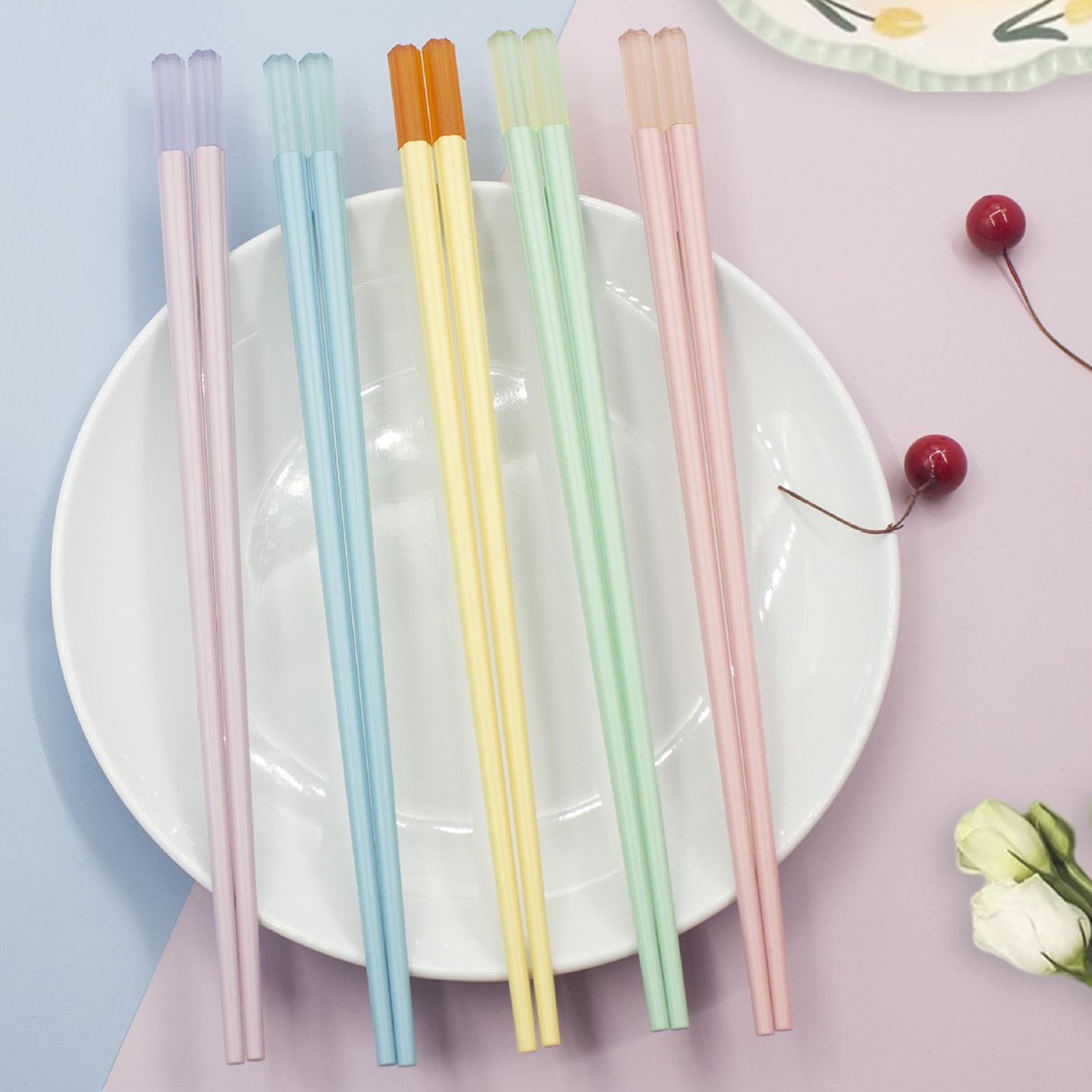 5 Pairs Chopsticks-Reusable Chopsticks Dishwasher Safe, 9.6 inch/24.3cm Matte Non-Slip Fiberglass Chop Sticks, Chinese/Japanese Korean Chop Stick Gift, Plum Blossom, Green