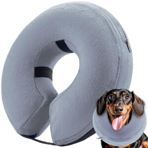 infisu inflatable dog cone collar (m size), soft blow-up protective recovery dog collar, pet donut cone collar, comfy elizabethan collar after surgery for medium dog to prevent biting scratching, grey