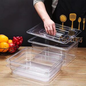 3 Pack Plastic Food Pans with Lids, 1/2 Size 4'' Deep,Polycarbonate, Clear，Food Pan Polycarbonate Square Food Storage Containers with Lids for Kitchen Restaurant Food Prep (3-1/2) (3-1/2)