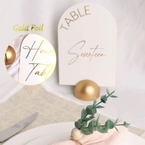 ontigola Modern Arch Table Number Card Stock Signs for Wedding Reception Set of 1-30 + Head Table 4" x 6" Shiny Gold Foil Table Number Card Signs for Restaurant, Event Party