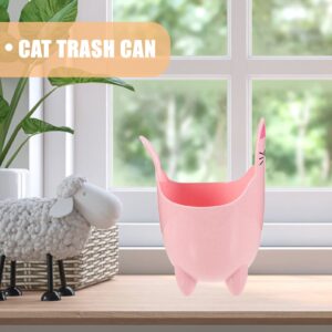 Mini Trash Can, Cute Cat Wastebasket, Plastic Desk Trash Can, Tiny Waste Basket Tabletop Countertop Garbage Cans Pencil Storage Bucket for Home, Office