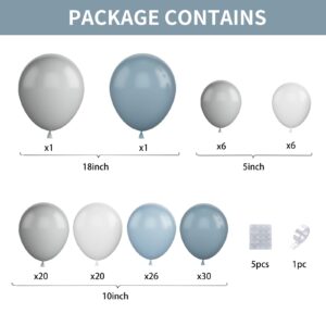 Dusty Blue Balloon Arch Kit, Dusty Blue Grey White Balloon Garland Kit, Latex Birthday Party Balloons DIY Balloons Arch For Birthday Wedding Baby Shower Graduation Party Decorations