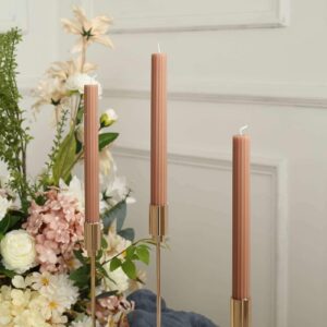 efavormart 5 pack | 9" beige premium unscented ribbed wick taper candles, tall ribbon wax dinner candles